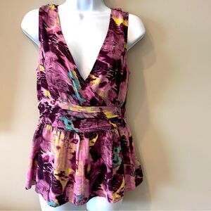 NWT Banana Republic Women's Purple Floral Sleeveless V Neck Peplum Blouse Petite
